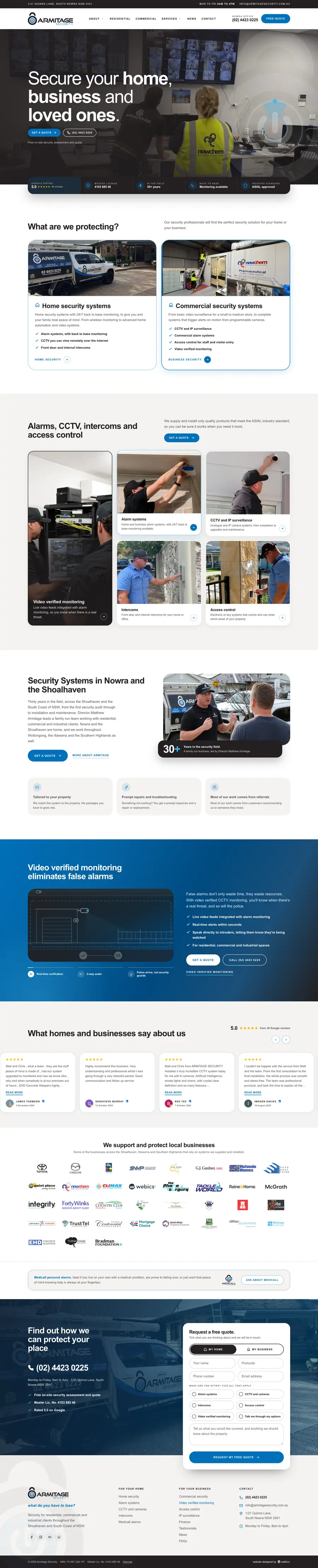 Armitage Security website designed and built by Webics