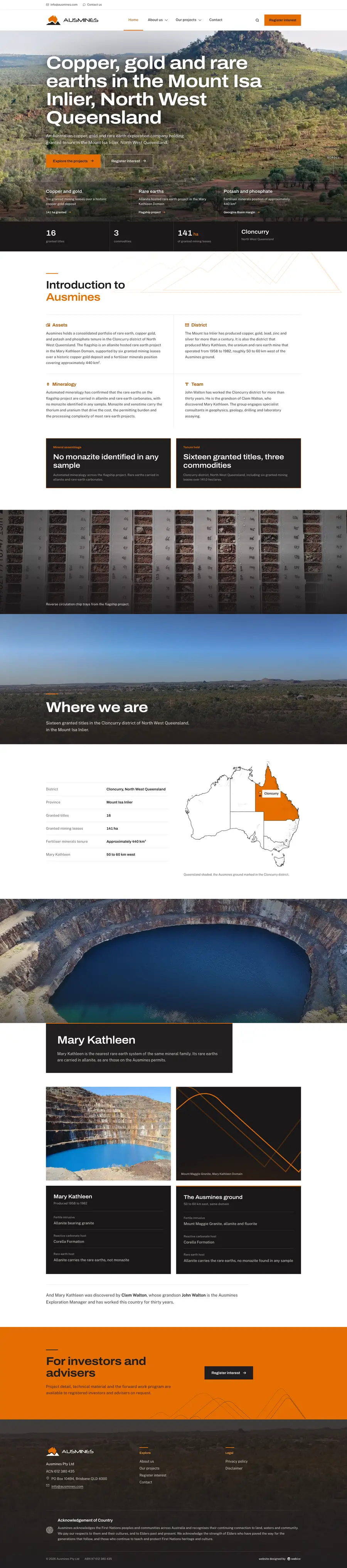 Ausmines website designed and built by Webics