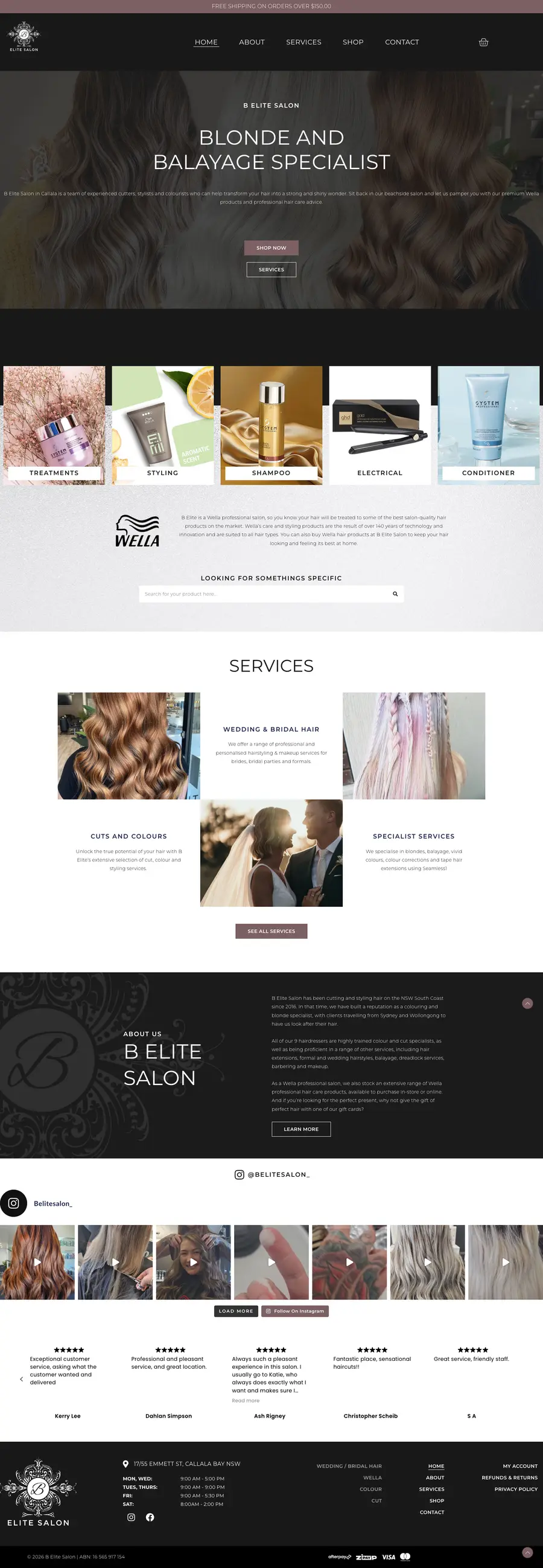 B Elite Salon website designed and built by Webics