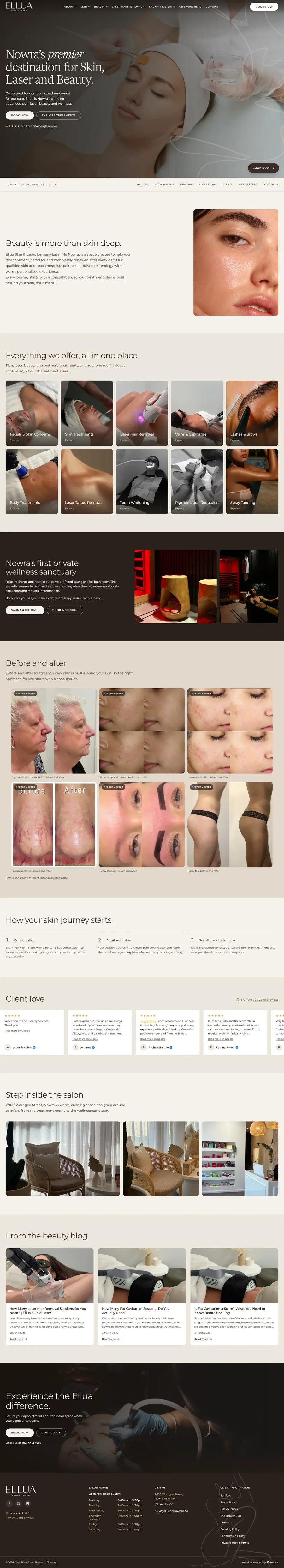Ellua Skin & Laser Nowra website designed and built by Webics