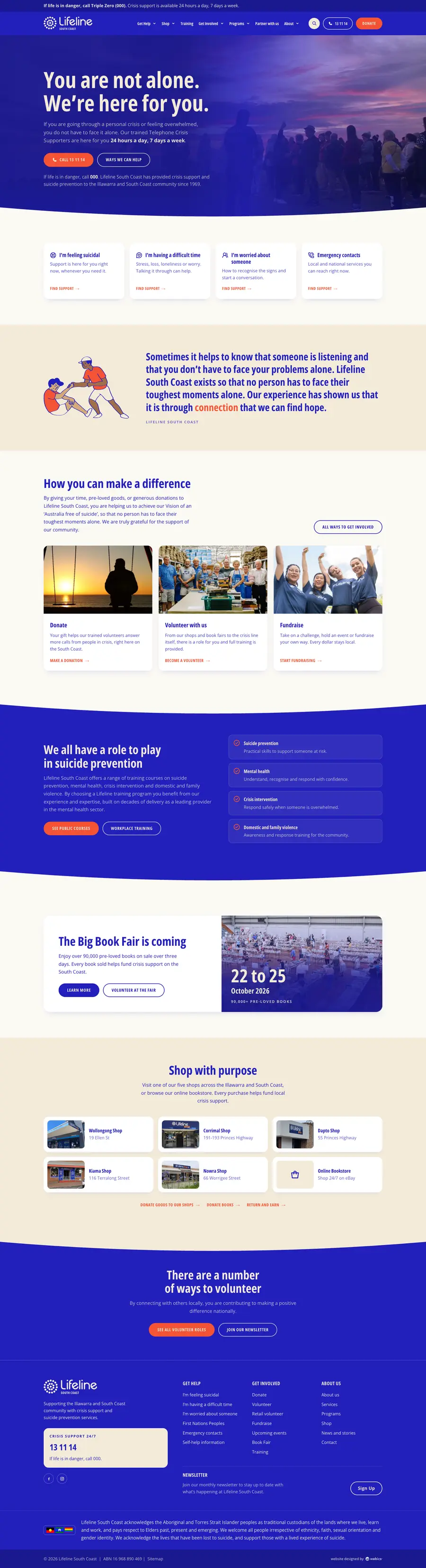 Lifeline South Coast website designed and built by Webics