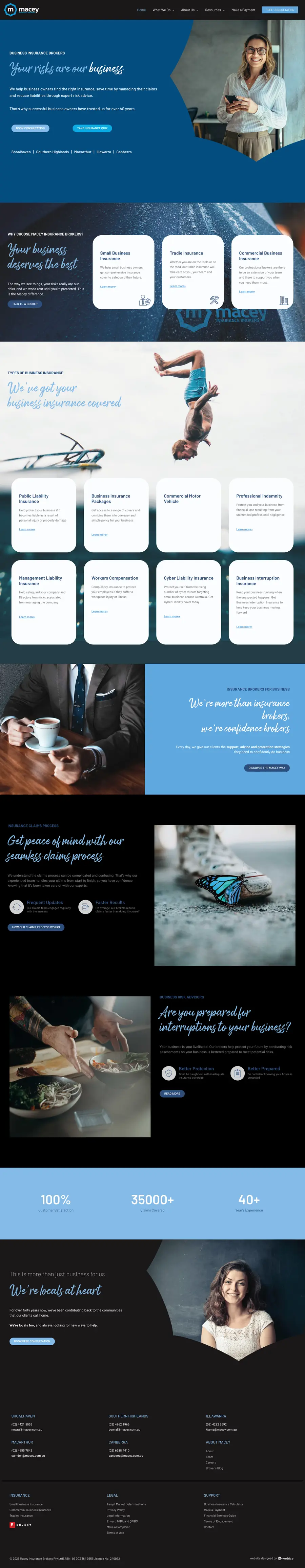 Macey Insurance Brokers website designed and built by Webics