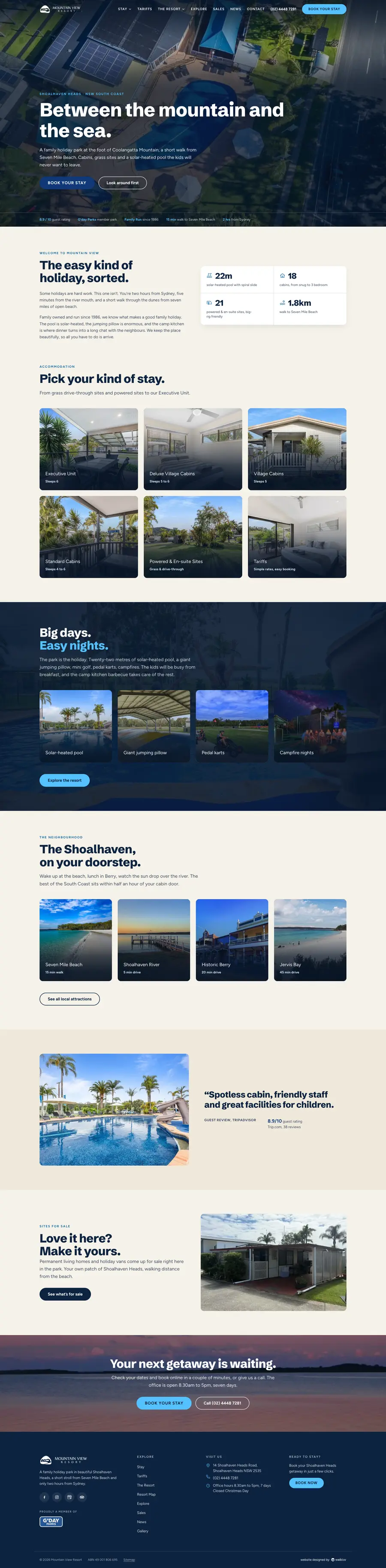 Mountain View Resort website designed and built by Webics