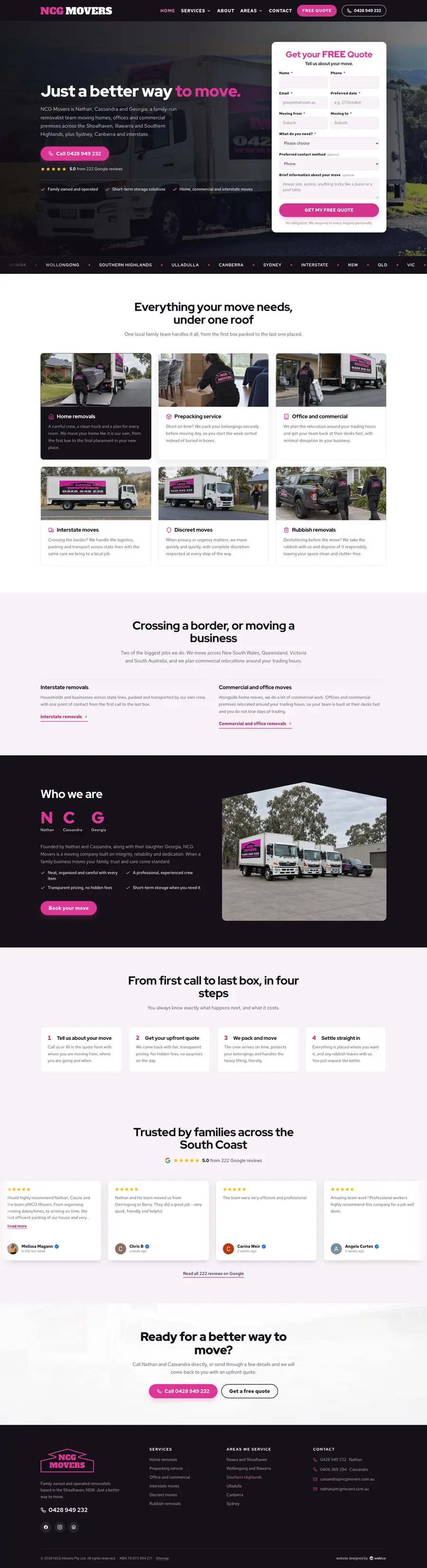 NCG Movers website designed and built by Webics