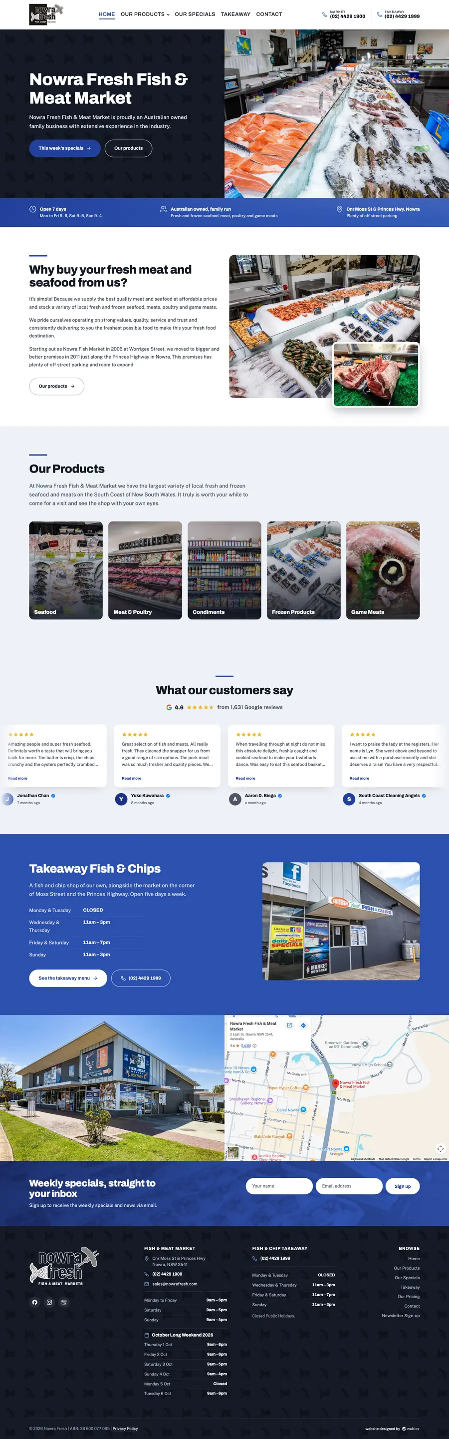 Nowra Fresh Fish & Meat Market website designed and built by Webics