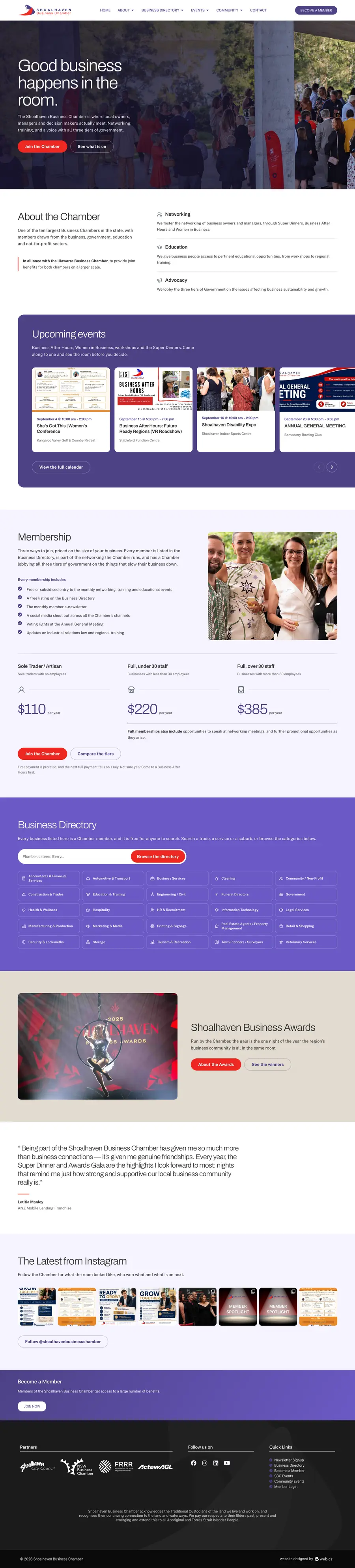 Shoalhaven Business Chamber website designed and built by Webics