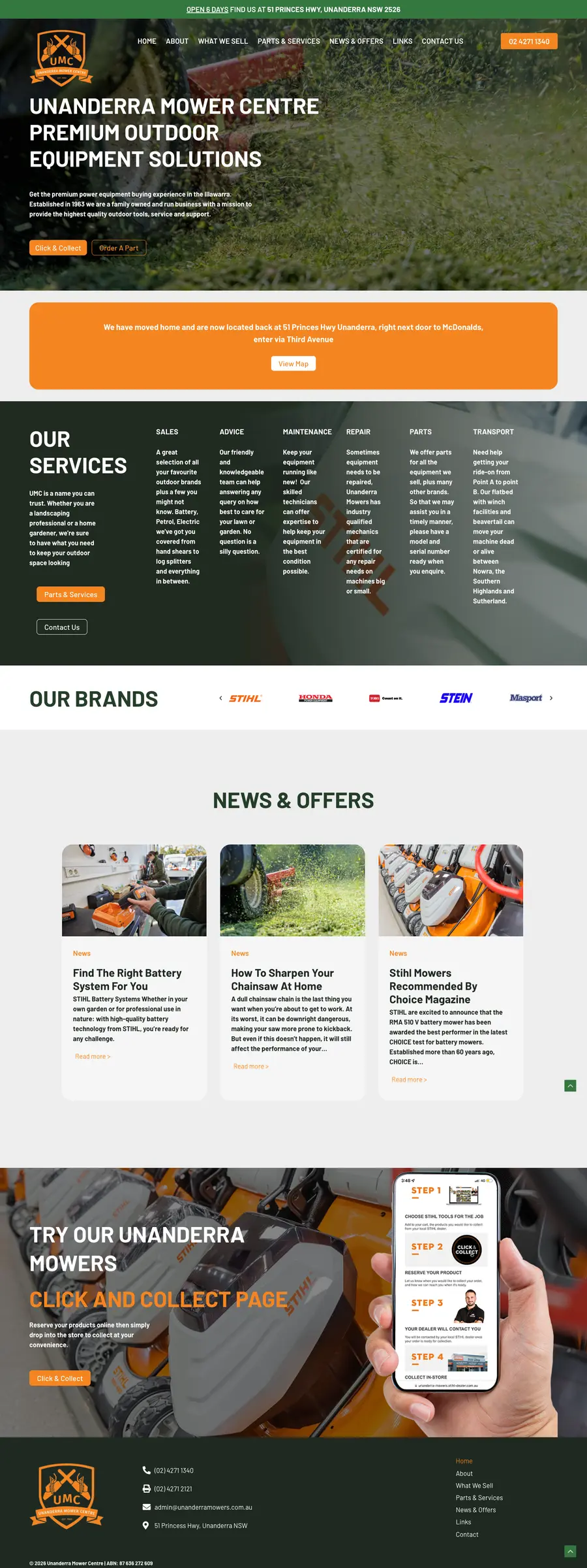 Unanderra Mower Centre website designed and built by Webics