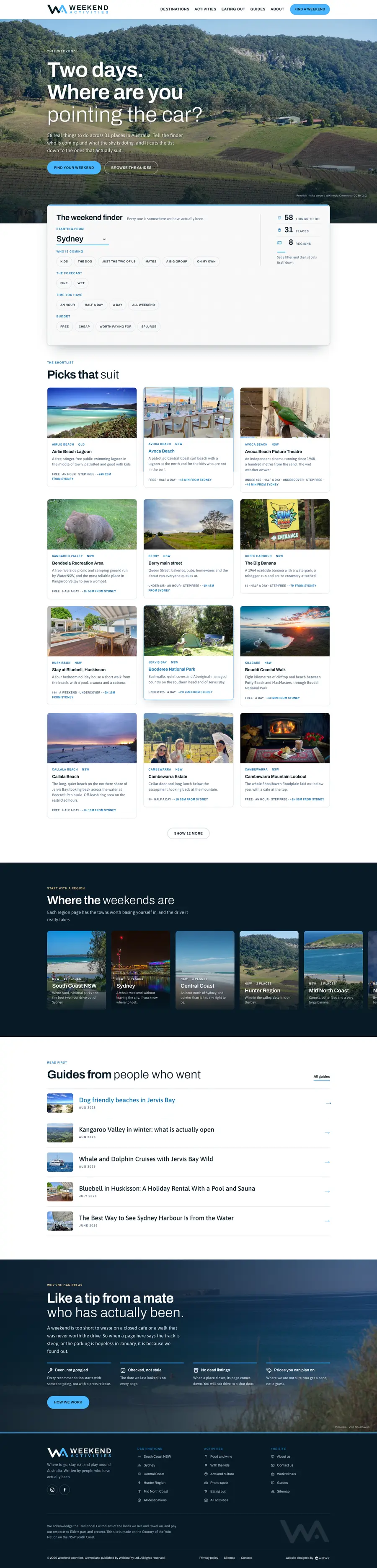 Weekend Activities website designed and built by Webics