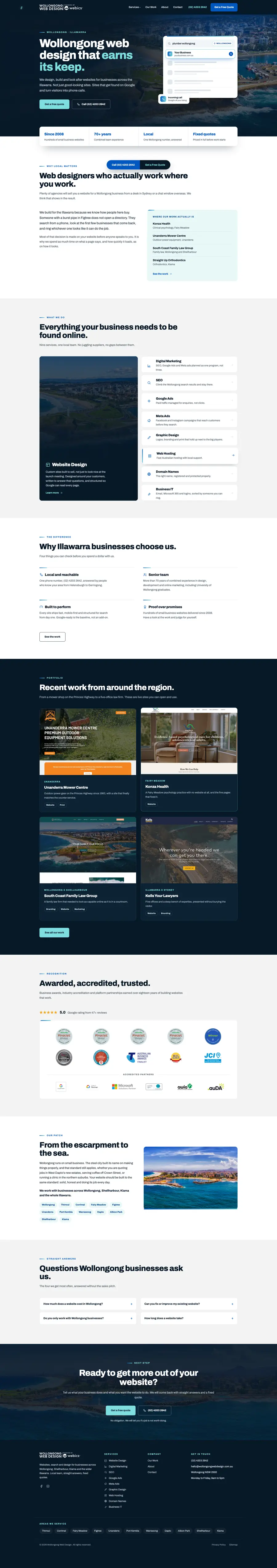 Wollongong Web Design website designed and built by Webics