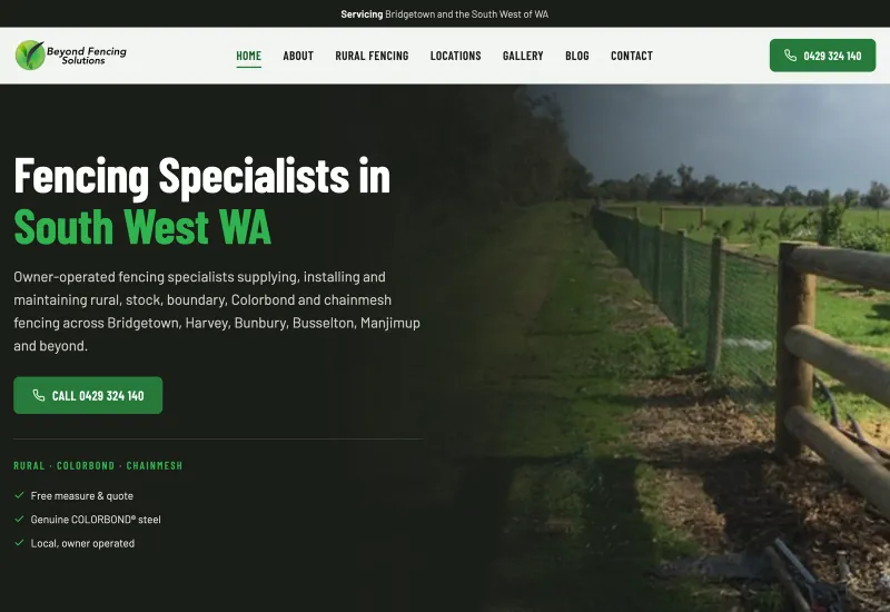 Beyond Fencing Solutions website by Webics