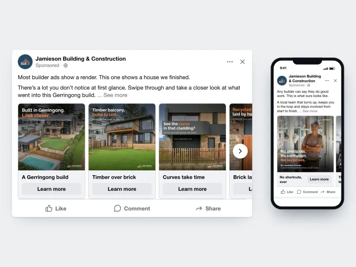 Jamieson Building & Construction Facebook Ads design work by Webics