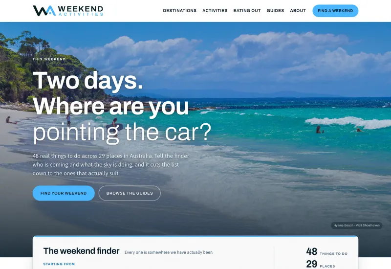 Weekend Activities website by Webics